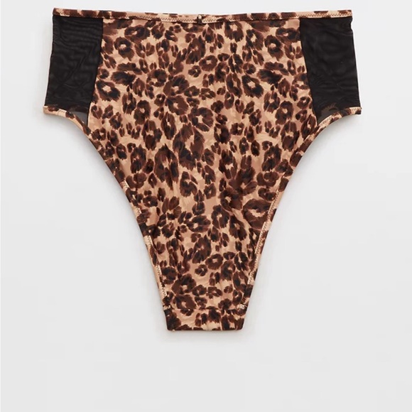 Aerie Leopard Mesh High Cut Cheeky Bikini Bottom & Top Set Size S - Picture 10 of 16